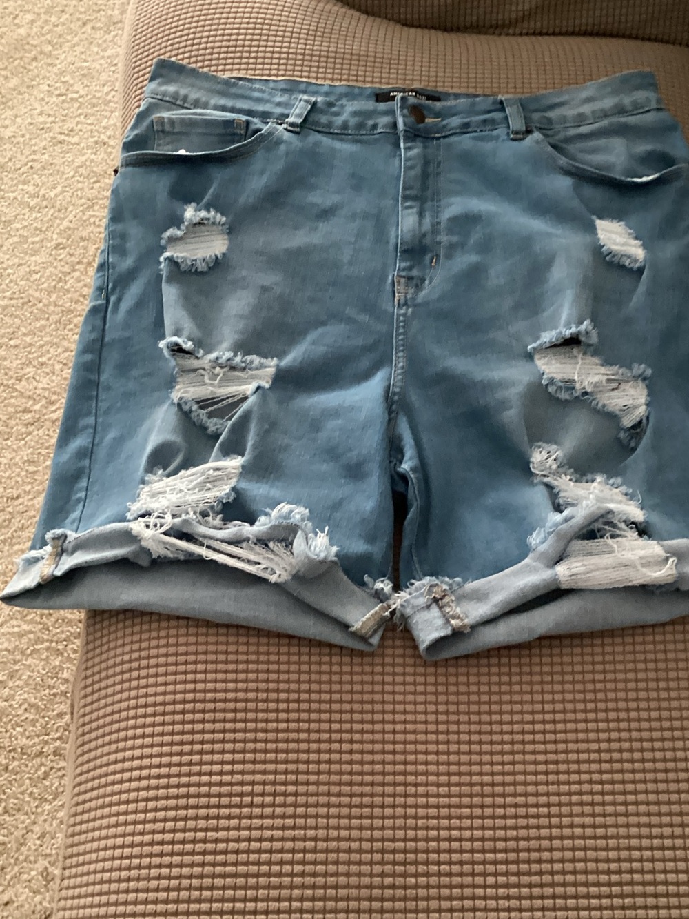American Bazi Light Blue Distressed High-Rise Denim Shorts size 2 X